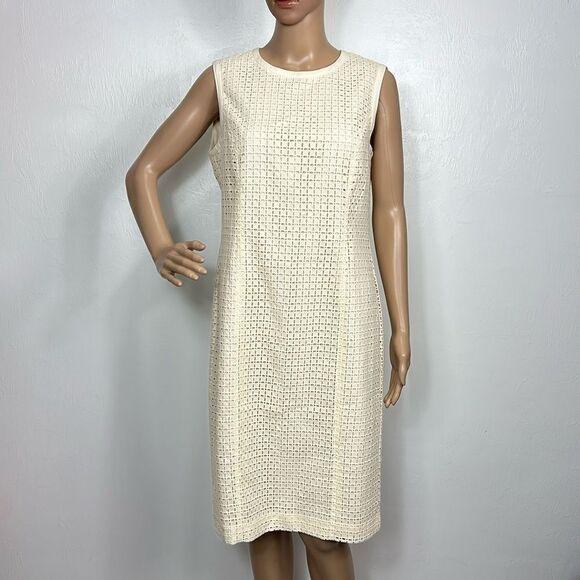 WORTH New York Ivory Color Cotton Sleeveless Eyelet Sheath Dress Size 8 - Picture 1 of 11